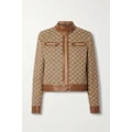 Gucci - Aria Leather-trimmed Logo-jacquard Cotton-blend Canvas Jacket - Beige - IT36