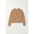 Gucci - Horsebit-detailed Leather-trimmed Cashmere Cardigan - Camel - S
