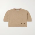 Gucci - Horsebit-detailed Leather-trimmed Cashmere Sweater - Camel - XXS
