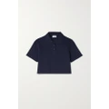 SAINT LAURENT - Cropped Cotton-piqué Polo Shirt - Navy - S