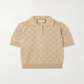 Gucci - Metallic Jacquard-knit Cotton-blend Polo Shirt - Camel - S