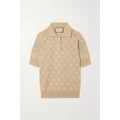 Gucci - Metallic Jacquard-knit Cotton-blend Polo Shirt - Camel - M