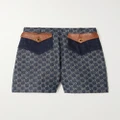 Gucci - + Net Sustain Leather-trimmed Organic Denim-jacquard Shorts - Blue - IT36