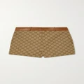 Gucci - Aria Leather-trimmed Cotton-blend Canvas-jacquard Shorts - Camel - IT36