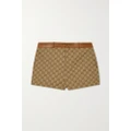 Gucci - Aria Leather-trimmed Cotton-blend Canvas-jacquard Shorts - Camel - IT38