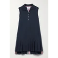 Thom Browne - Pleated Cotton-piqué Mini Dress - Midnight blue - IT36