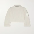 Moncler - Shell-trimmed Ribbed Wool Turtleneck Sweater - White - xx large