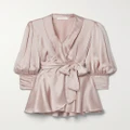 Zimmermann - Ruffled Silk-satin Mini Wrap Dress - Pink - 1