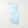 Bottega Veneta - One-shoulder Asymmetric Satin-jersey Midi Dress - Light blue - IT42