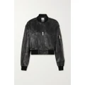 HALFBOY - Cropped Distressed Leather Bomber Jacket - Black - small