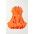 Lanvin - Cape-effect Belted Charmeuse Mini Dress - Orange - FR34