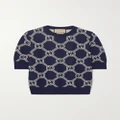Gucci - Logo-jacquard Stretch Wool-blend Sweater - Blue - XS