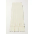 Bottega Veneta - Ribbed Pleated Cotton-blend Midi Skirt - Cream - M