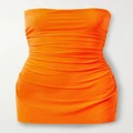 Norma Kamali - Pickleball Strapless Ruched Stretch-jersey Mini Dress - Orange - medium