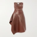 Bottega Veneta - Asymmetric Draped Leather Midi Dress - Brown - IT34