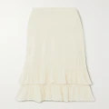 Bottega Veneta - Ribbed Pleated Cotton-blend Midi Skirt - Cream - S
