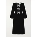 Saloni - Camille Bow-embellished Velvet Midi Dress - Black - UK 6