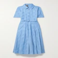 Gucci - Belted Pleated Cotton Oxford-jacquard Midi Dress - Light blue - IT36