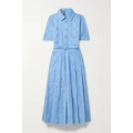 Gucci - Belted Pleated Cotton Oxford-jacquard Midi Dress - Light blue - IT36