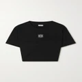 Loewe - Anagram Cropped Embroidered Ribbed Cotton T-shirt - Black - x small