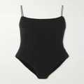 TOTEME - + Net Sustain Open-back Stretch Recycled-seersucker Swimsuit - Black - x large