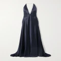 Michael Lo Sordo - Alexandra Open-back Silk-satin Gown - Navy - UK 10