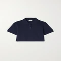 SAINT LAURENT - Cropped Cotton-piqué Polo Shirt - Navy - XS
