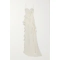 Alessandra Rich - Asymmetric Ruffled Silk-georgette Gown - White - IT42