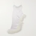 Alessandra Rich - Asymmetric Feather-trimmed Silk-satin Gown - White - IT36