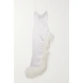 Alessandra Rich - Asymmetric Feather-trimmed Silk-satin Gown - White - IT38