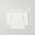 Alessandra Rich - Off-the-shoulder Feather-trimmed Stretch-cady Mini Dress - White - IT38
