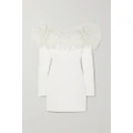 Alessandra Rich - Off-the-shoulder Feather-trimmed Stretch-cady Mini Dress - White - IT38