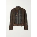 Burberry - Belted Double-breasted Checked Gabardine Biker Jacket - Brown - UK 8