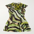 PUCCI - Ruffled Tiered Printed Stretch-mesh Mini Dress - Green - IT38