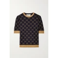 Gucci - Metallic Jacquard-knit Cotton-blend Sweater - Navy - XXS