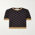 Gucci - Metallic Jacquard-knit Cotton-blend Sweater - Navy - XS