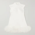 16ARLINGTON - Umiko Feather-trimmed Satin Mini Dress - White - UK 8