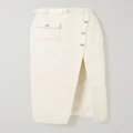 Self-Portrait - Belted Satin-trimmed Metallic Bouclé-tweed Midi Skirt - White - UK 4