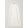 Jenny Packham - Cape-effect Embellished Tulle And Crepe Gown - White - UK 8