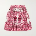 Dolce & Gabbana - Pleated Printed Cotton-poplin Midi Skirt - Pink - IT36