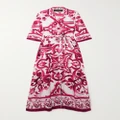 DOLCE & GABBANA - Belted Printed Silk-twill Maxi Shirt Dress - Pink - IT40