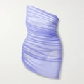 Norma Kamali - Diana One-shoulder Ruched Stretch-tulle Mini Dress - Lilac - xx small