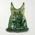Valentino Garavani - Feather-trimmed Sequined Satin Mini Dress - Green - IT44