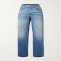 SAINT LAURENT - Distressed High-rise Straight-leg Jeans - Blue - 24