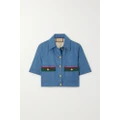 Gucci - Cropped Webbing-trimmed Cotton And Linen-blend Jacket - Blue - IT40