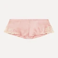 La Perla - Maison Embroidered Lace-trimmed Silk-blend Satin Shorts - Pink - 4