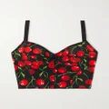Dolce & Gabbana - Cropped Printed Stretch-tulle Bustier Top - Red - IT42