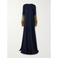 Oscar de la Renta - Fringed Silk-crepe Gown - Midnight blue - medium