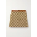 Gucci - Leather-trimmed Cotton-blend Canvas-jacquard Mini Skirt - Beige - IT40