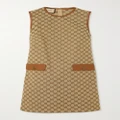 Gucci - Leather-trimmed Cotton-blend Canvas-jacquard Mini Dress - Brown - IT40